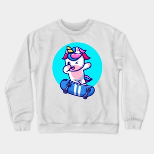 Cute Unicorn Playing Skateboard And Dabbing Cartoon Crewneck Sweatshirt